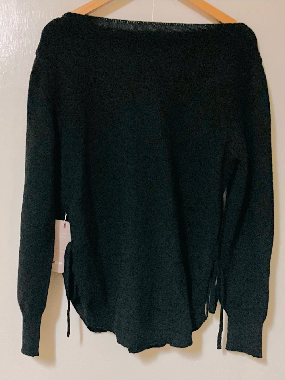 Black Boatneck Sweater with side ties: Large